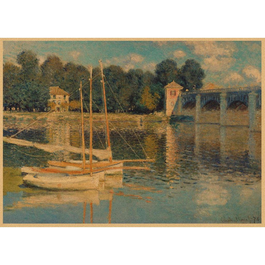 Monet Oil Painting Retro Kraft Paper Poster for Restaurant, Bar, Cafe Wall Decor