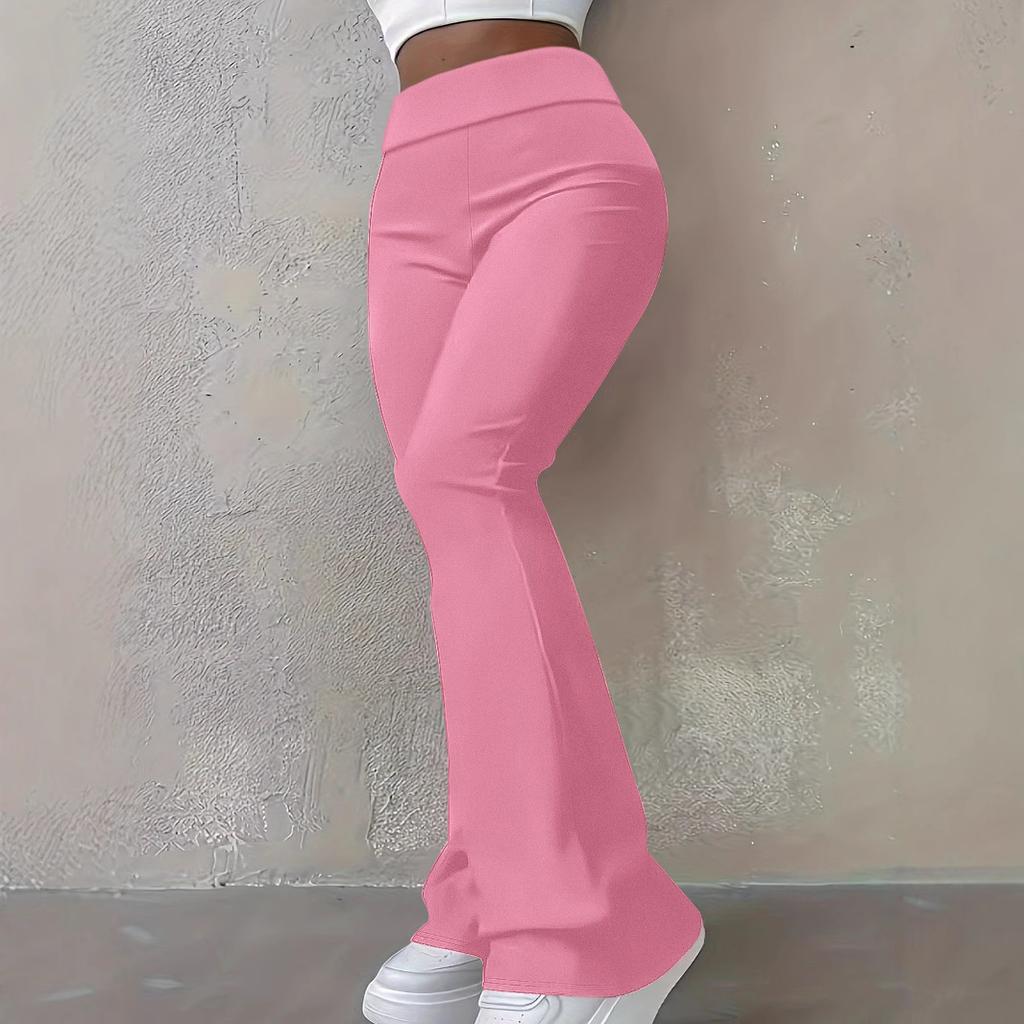 Women's Mid Rise Flare Pants Slim Fit Solid Color Polyester Spandex Casual Sports Long Trousers