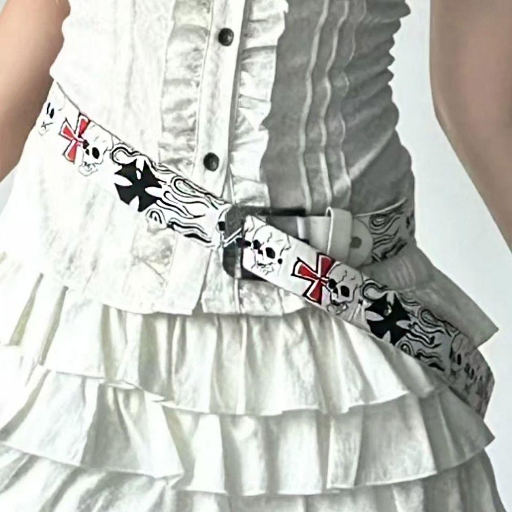 

Y2k Skull Belt Jeans Decor Pu Cross Waistbands Retro Skeleton Belt Dress Decoration Style 1