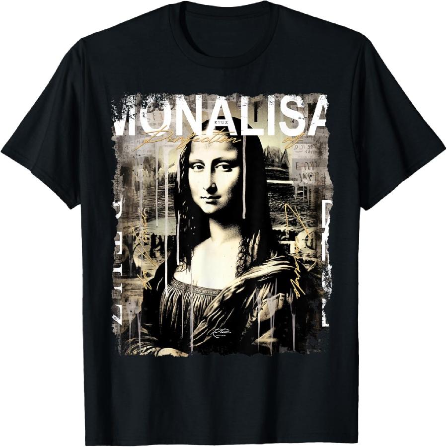 Абстрактное граффити-искусство Леонардо да Винчи Искусство Мона Лиза Футболка(8) S