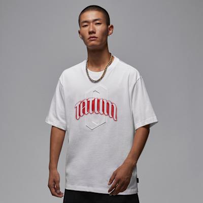 Jordan Tatum T Shirts Men s White/University Red Crew Neck Moderate M