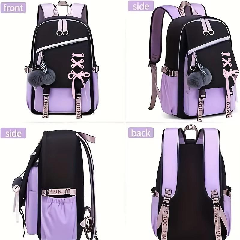 Capacity Large Schoolbag With Cute Plush Pendant Cute Girls Backpack Waterproof Nylon Fabric Bookbag For Kids Teens Students