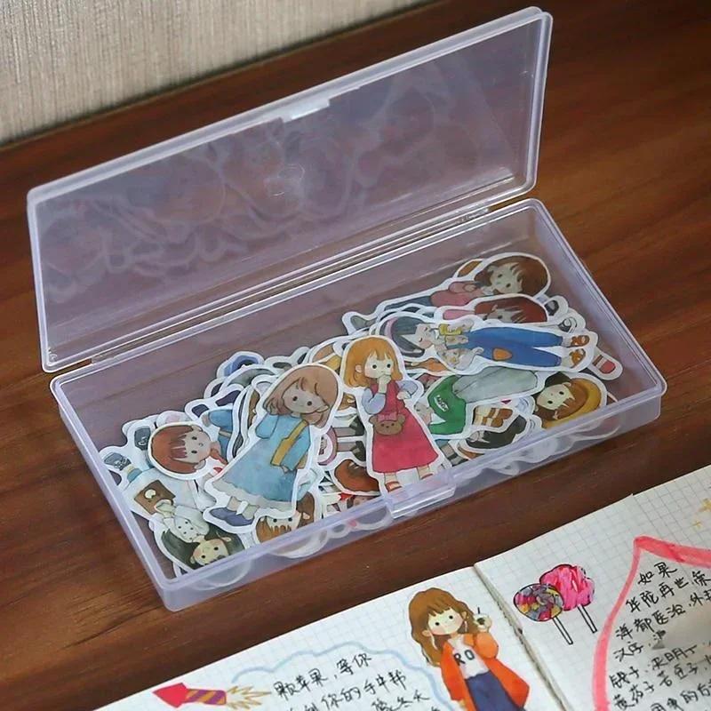 1Pcs Stationery Holder Stickers Office Plastic Storage Box Organizer Manual Account Container Tool Case Mini Transparent Box