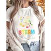 European Size Women's STEAM Graphic T-Shirt -  Polyester Short Sleeve Top with Science Technology Engineering Arts Math Print, All-Season Casual Wear