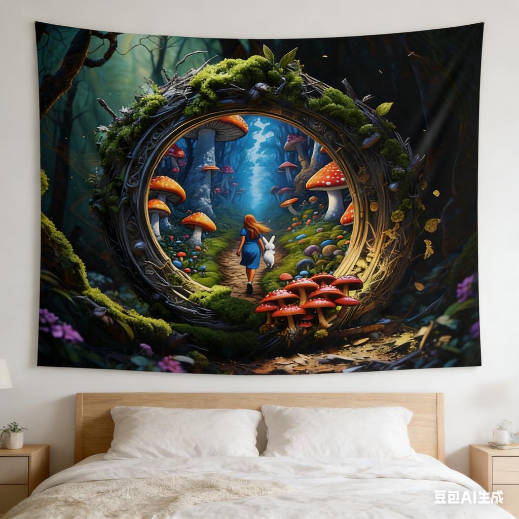 Arazzo Portale di Alice Varie Misure Stampa HD Paese delle Meraviglie Buco del Coniglio Fantasia Poliestere Morbido Decorazione Murale per Soggiorno Camera da Letto Regalo