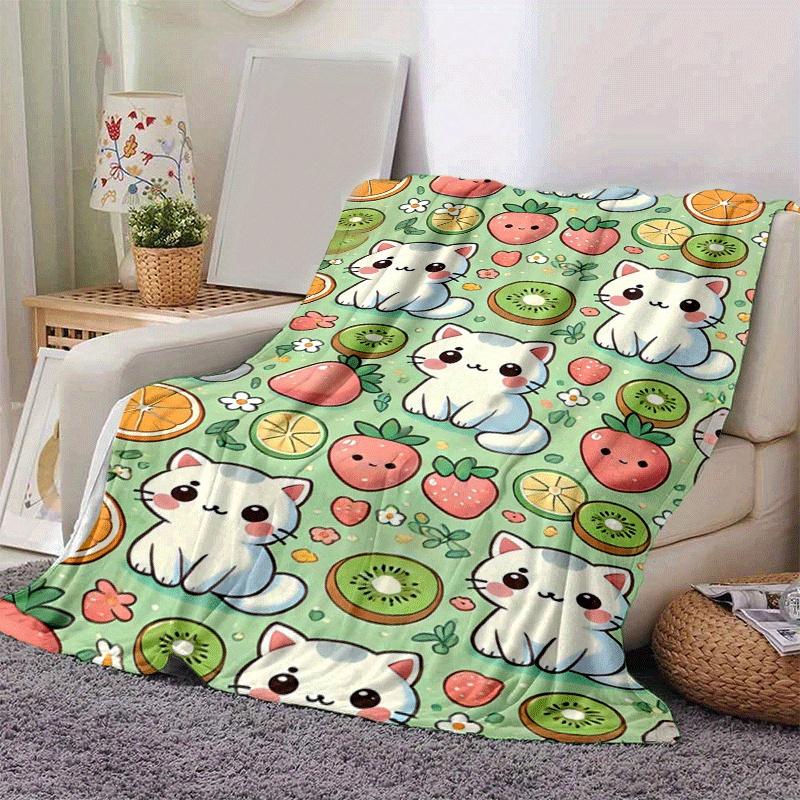 1pc Cartoon Cat Printing Lightweight Flannel Blanket, Comfortable and Warm Blanket, for Camping Sofa Bed and Couch Office, Gift