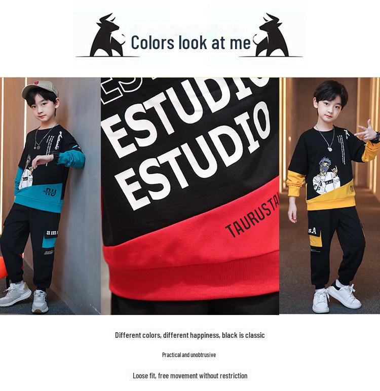 2025 New Boys' Spring & Autumn Loose Fit Two-Piece Korean Style Sports Suit for Kids