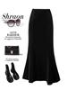 Women's High-Waisted Black Velvet Fishtail Midi Skirt - Fleece-Lined, Thickened, Slimming A-Line for Autumn/Winter