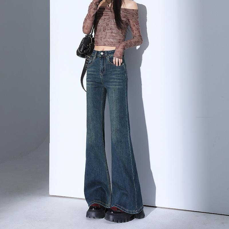 Джинсы с высокой талией и слегка утянутые, женские, весна не прилипает к ногам, расклешенные брюки, женские эластичные и слегка утянутые брюки XS