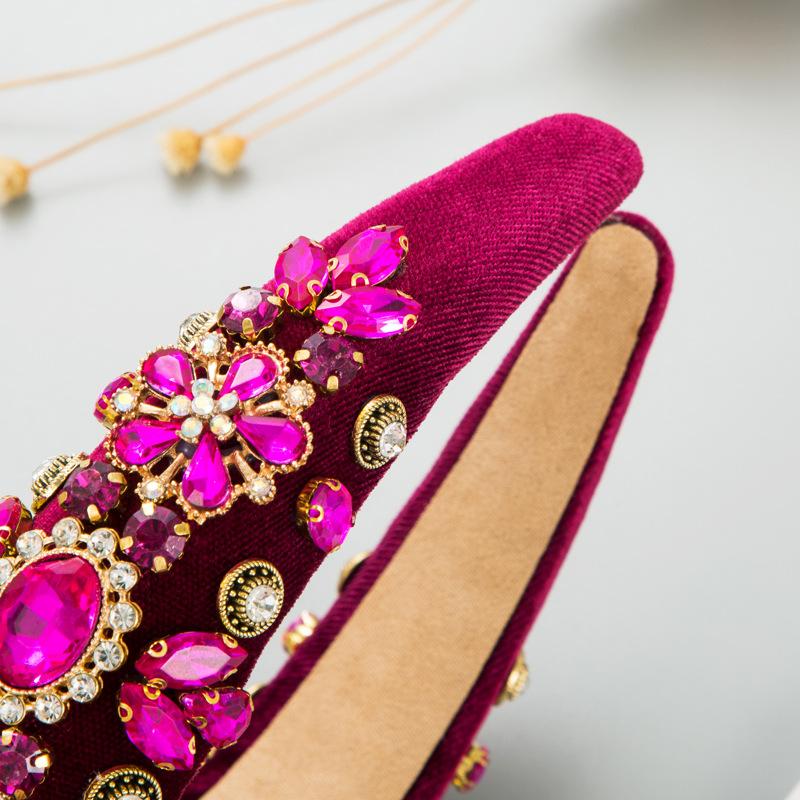 Bentiță de păr de damă, vintage, cu flori de rășină, de cristal spart, țesătură cu temperament drăguț, agrafă de păr