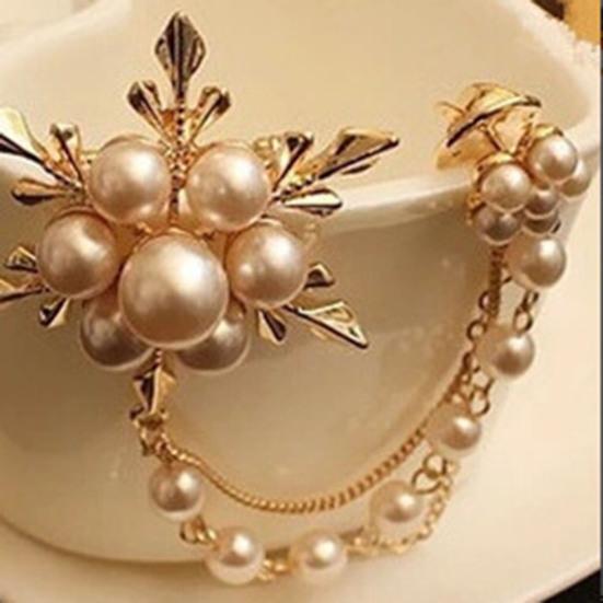 Brooch Pin, Lapel Badge with Double Fixed Safety Pin And Magnetic Buckle, Imitation Pearl Flower Decor Suit Brooch for Suits Coats Dresses