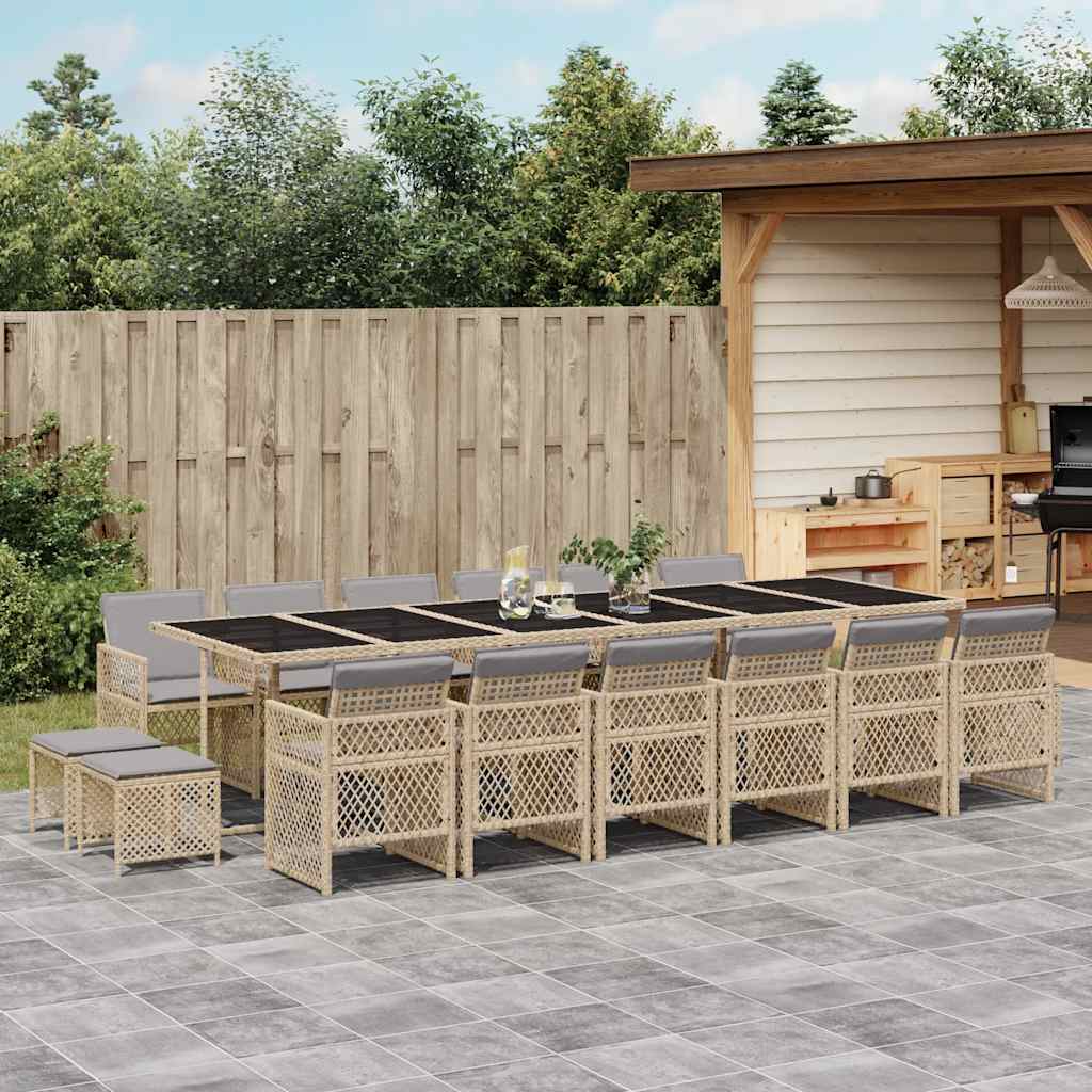 17 Piece Outdoor Dining Set with Cushions Beige Poly Rattan