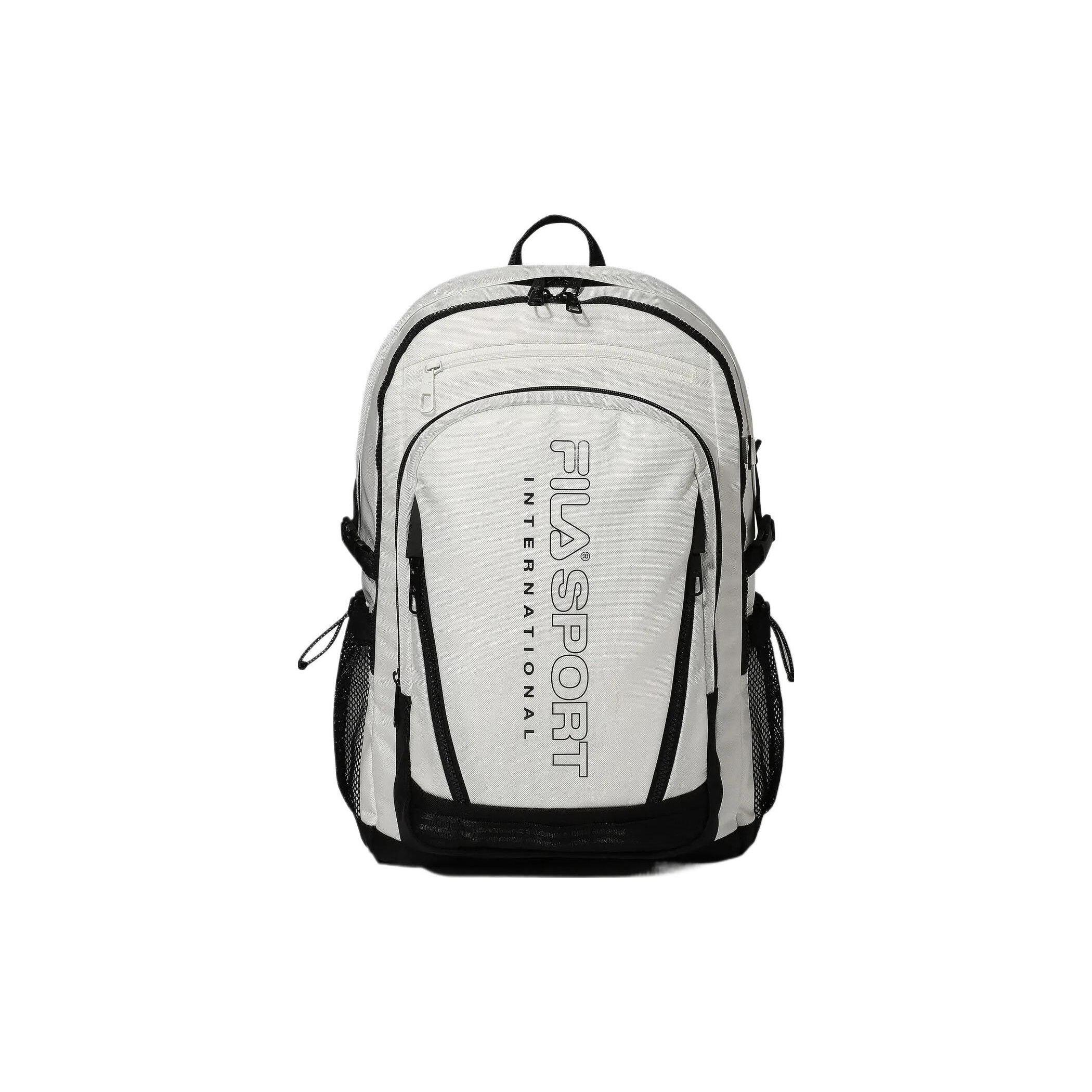 FILA Letter Logo Zipper Nylon Backpack Unisex Backpacks Gray White FS3BPG1002XOWH Gray White