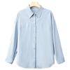 Blue Pure Cotton Shirt for Women Long-sleeved Spring New Loose Casual Mid-length Top Versatile Shirt
