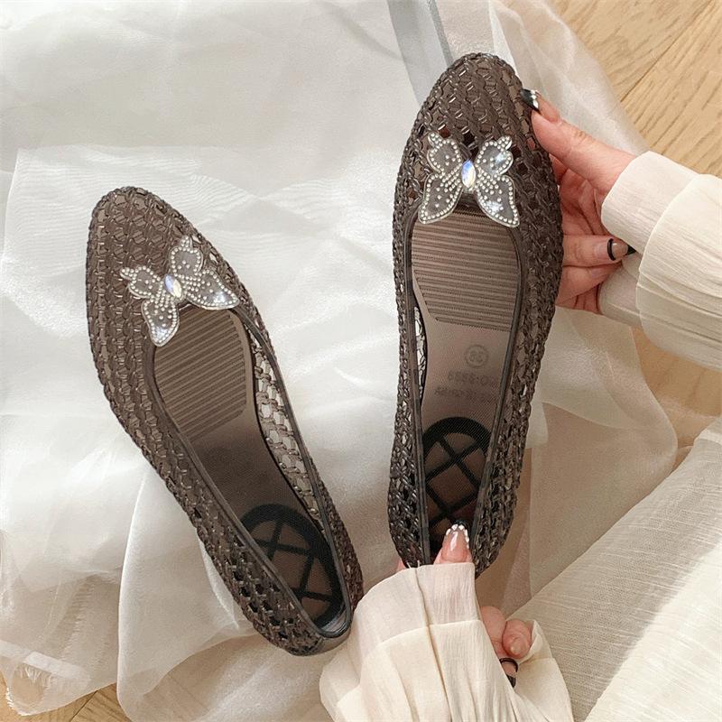 Scarpe da Donna in Gel Traforate con Strass a Forma di Farfalla Piatte Estive Antiscivolo Slip-On Sandali da Donna per Spiaggia Scarpe da Acqua