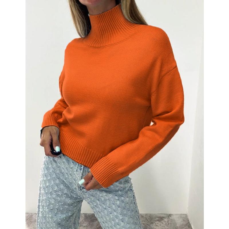 TIFICY Women's Fashion Casual Fall Winter Solid Color Print Long Sleeve High Neck Sweaters