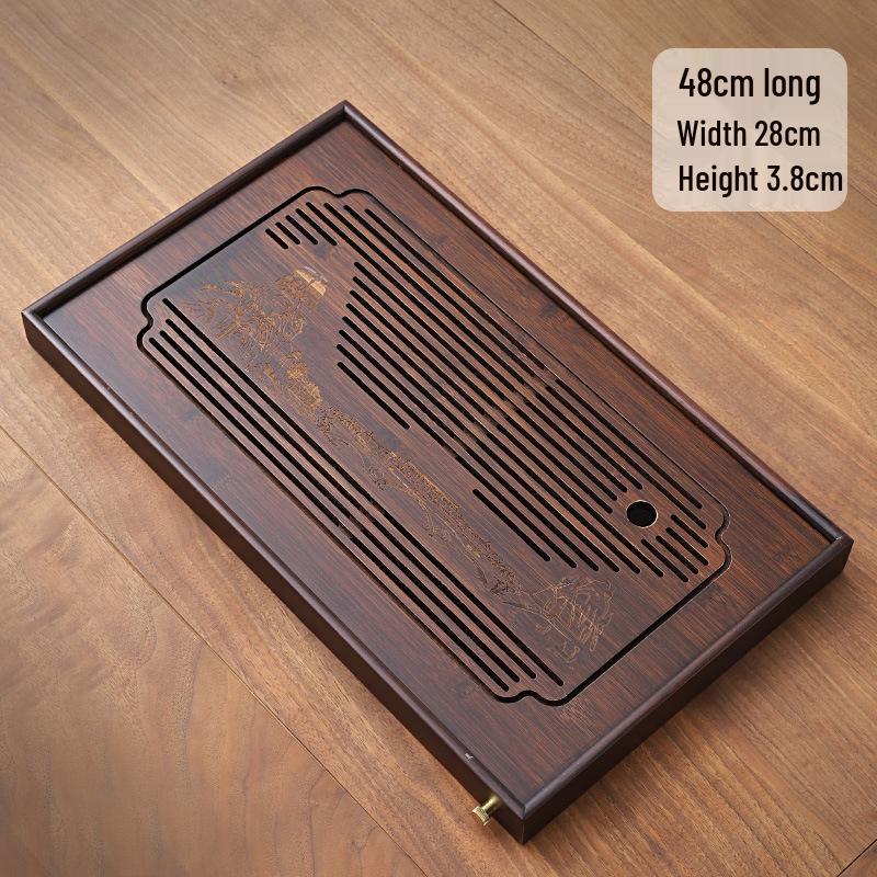 Bamboo Tea Tray with Water Storage - Simple Rectangular Design for Tea Sets