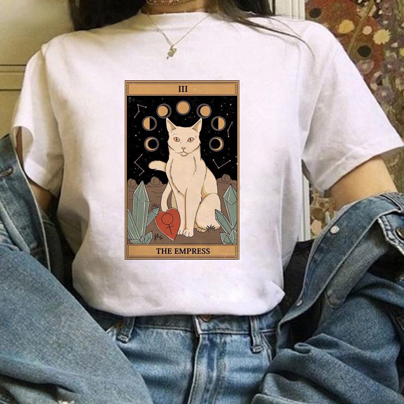 Fashion Women Tarot Cat Print Tshirts Funny Clothing Cartoon Womens Female Graphic T Shirt Cute TShirt Casual Tee Shirt Tees