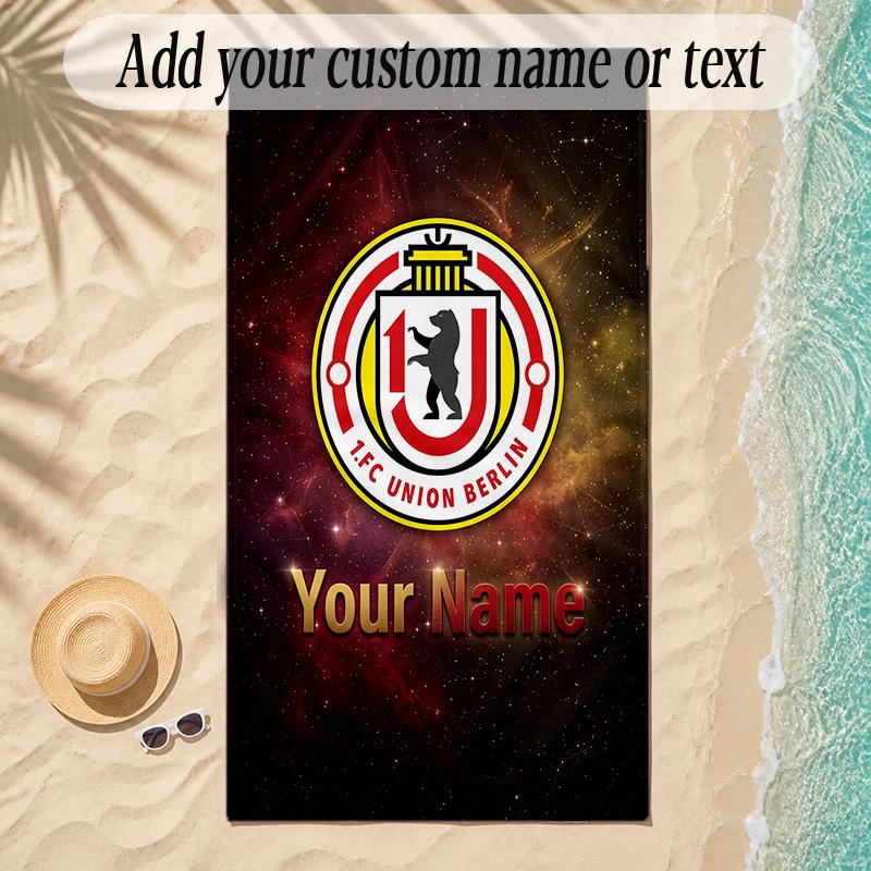 Strandtuch Union Berlin FC Benutzerdefinierter Name Text Personalisierbares Weiches Handtuch für Strand Pool Innenbereich Heimdekoration Geschenk