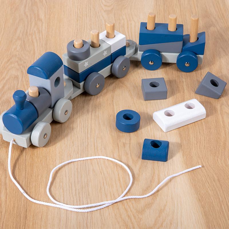 Wooden Montessori Stacking Train Set Educational Toys Shape Sorter Building Blocks Wooden Trolley Baby Learning Toys Gifts