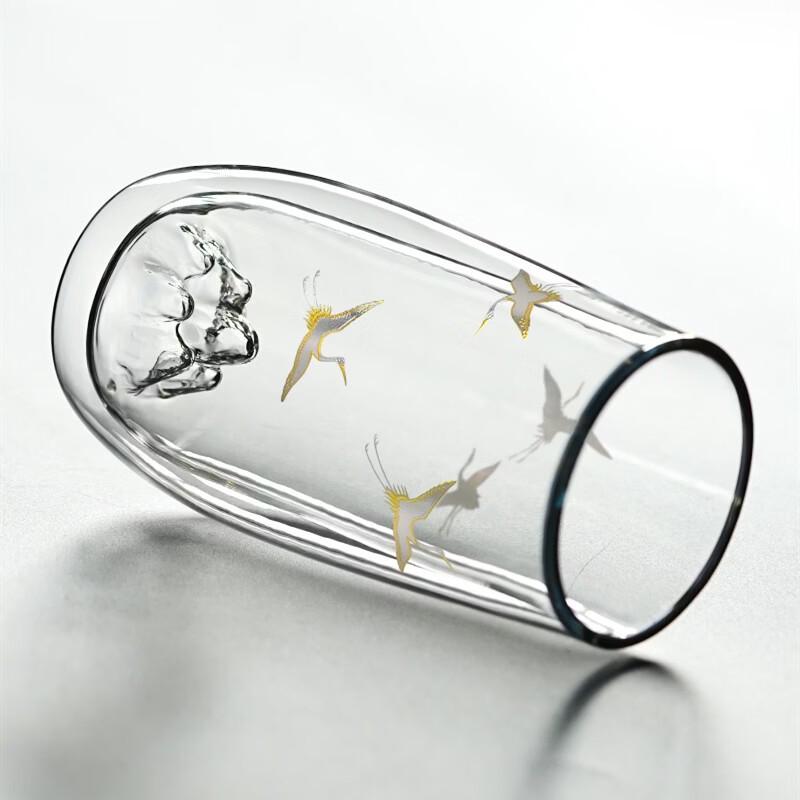 Double-Layer Glass Kung Fu Tea Master Cup with Crane Design