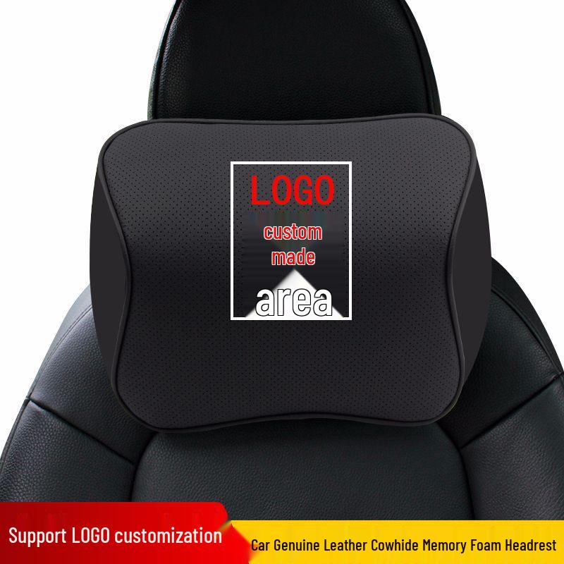 Customizable Mazda Leather Lumbar Support & Neck Pillow Set for Cars—Memory Foam, Cowhide, with Option to Add Logo
