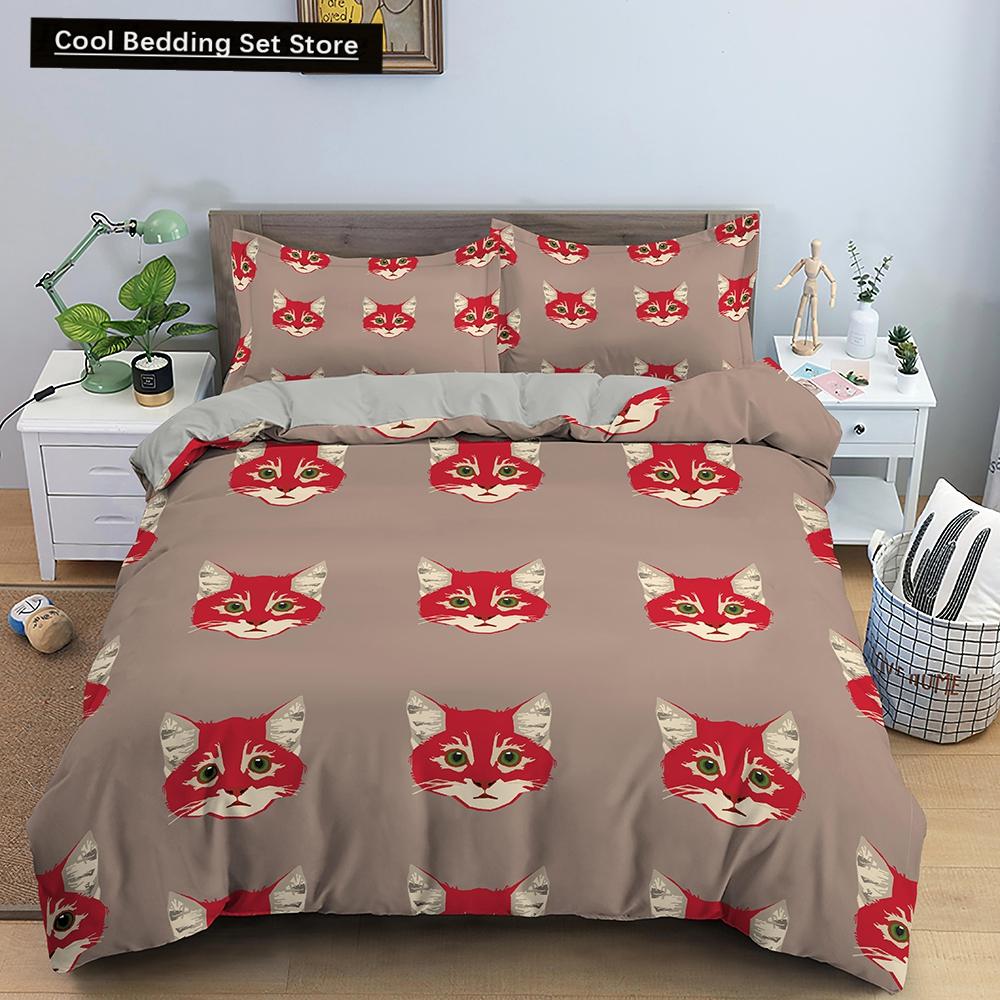 Comforter Cartoon Cat King Queen Colorful Lovely Animal Bedding Set Kids Pet Kitty Soft Polyester Comforter