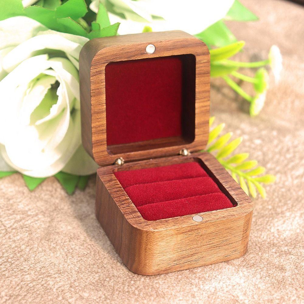 Square Rings Bearer Box Luxury Jewelry Organizer Portable Spade Wood Rings Holder  Gifts