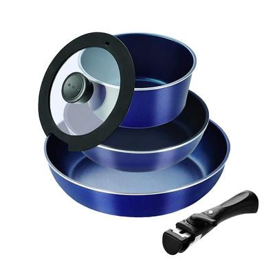 Pearl Metal Stack Plus Blaue Diamantbeschichtung Induktionsgeeignetes Kochgeschirr 5-teiliges Set A Marineblau HB-5628