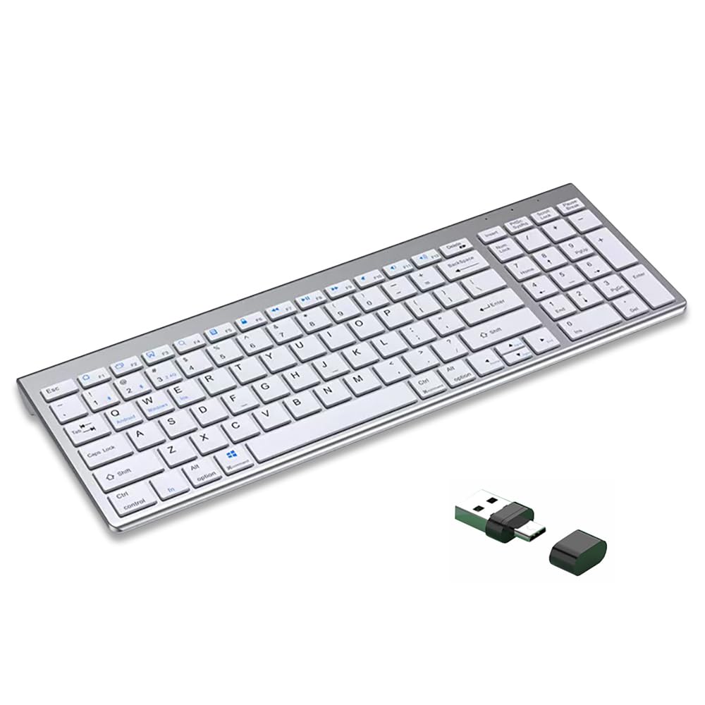[Multi-Pairing, 4 Devices] BluetoothUSBType-C Wireless Keyboard with Numeric Keypad, US Layout, Ultra-Slim, Rechargeable Type-C Keyboard with Full