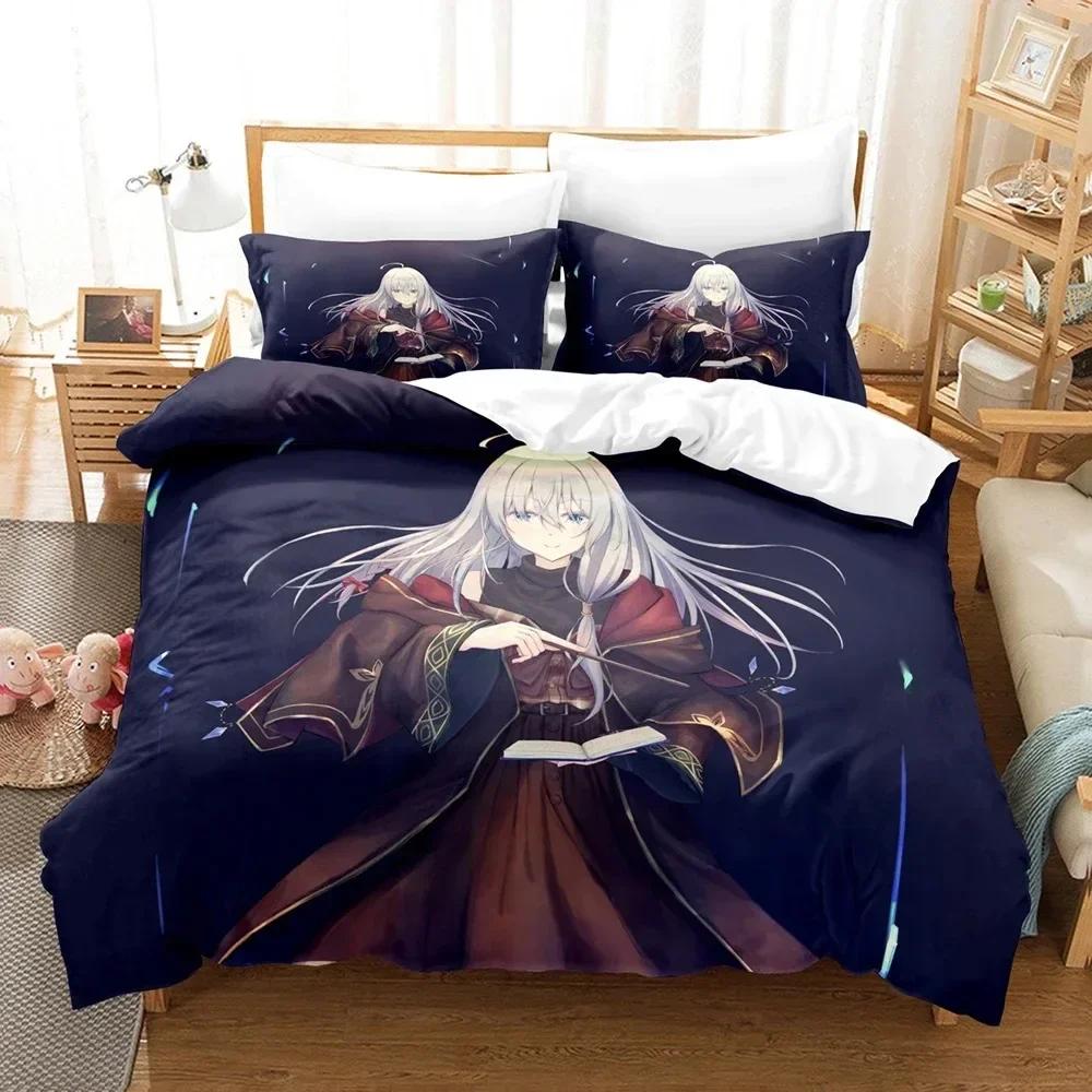 3D Wplusering Witch Anime The Journey of Elaina Beding Set Printed With Pilowcase Bed Soft Duvet Cover Soft Single Double Quen King