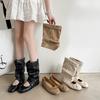 [Removable] Cool Boots Women'S Summer Retro Bow Round Head Stacking Boots Ballet Beautiful Cool Boots