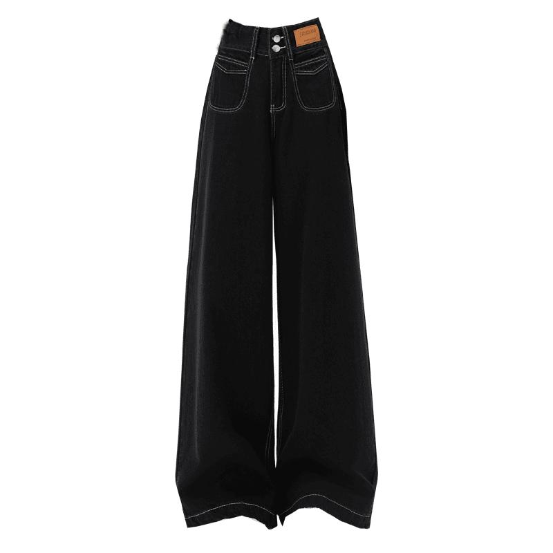 Plus Fleece Thicken Straight Comfortable High Street Wide Leg Women Autumn Winter Comfortable Pocket High Waist All-match Jeans