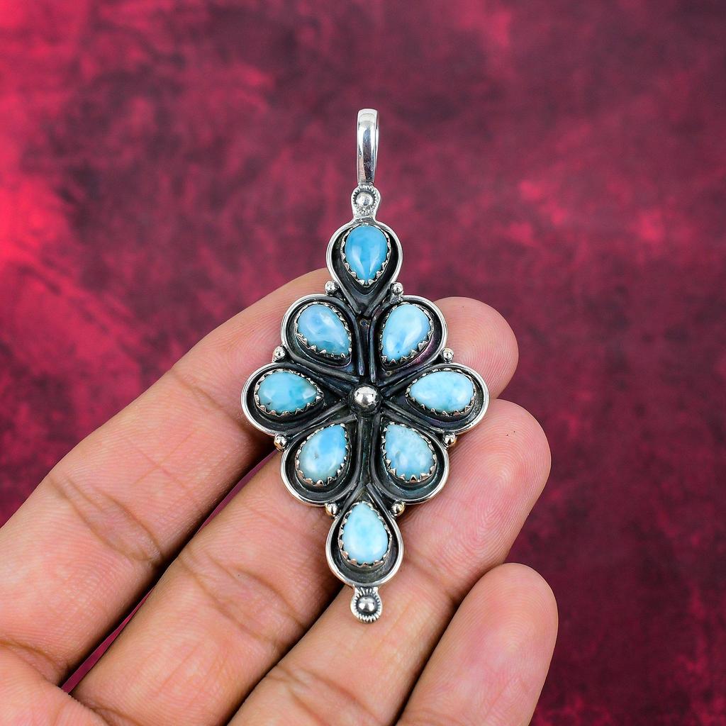 Pingente de Calcedônia Azul Prata de Lei Sólida 925, Joia Pingente de Pedra Preciosa Feita à Mão, Presentes Para Esposa Pingente Novo