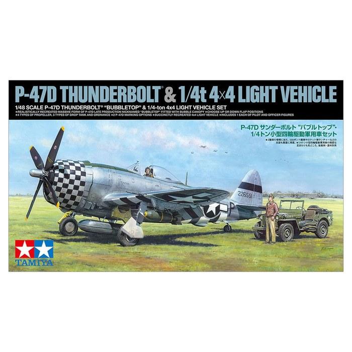 Tamiya Republic P-47D Thunderbolt & 1/4 Ton 4WD Vehicle Set 1/48 Scale Model Kit 25214 230mm Length