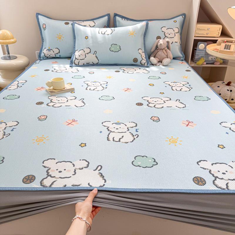 New Cute 3-Piece Ice Vine Cooling Mat Pillowcase & Bed Sheet Set with Digital Print - Spring/Summer
