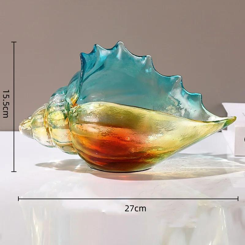 Creative Colorful Conch Glass Handicrafts Key Tray Desktop Storage Container Shell Figurines Home Decoration Accessories