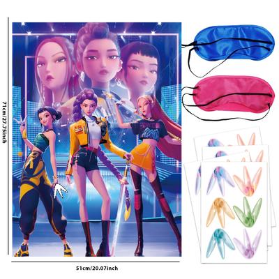 Thème K-Pop Chasseurs de démons Fête d'anniversaire Masque pour les yeux Affiche Jeu de toucher du nez les yeux bandés pour garçons ou filles Fourniture pour Baby Shower