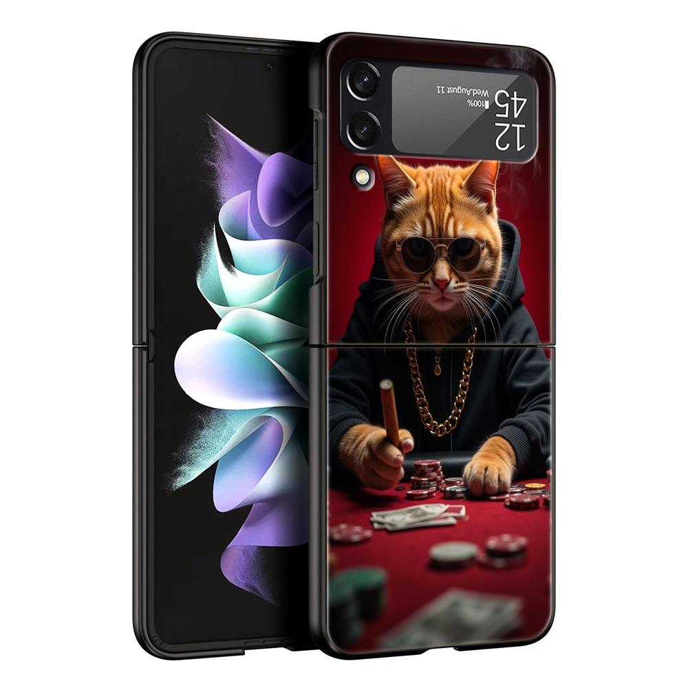 Hard PC Phone Case For Samsung Galaxy Z Flip 7 6 5 4 Black Cover For Galaxy Z Flip 3 Foldable Shockproof Money Cat Fundas Capas