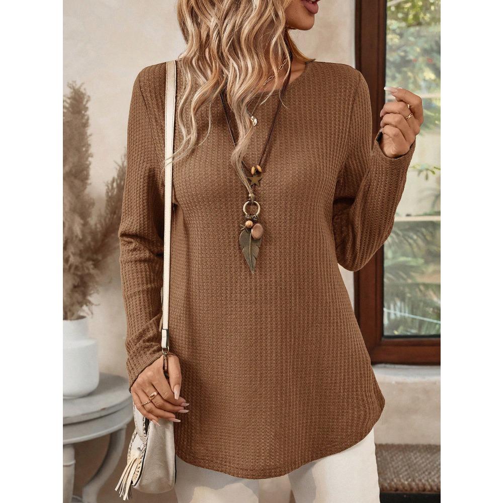 New Youya Autumn and Winter Women's Solid-color Round-neck Long-sleeved Top