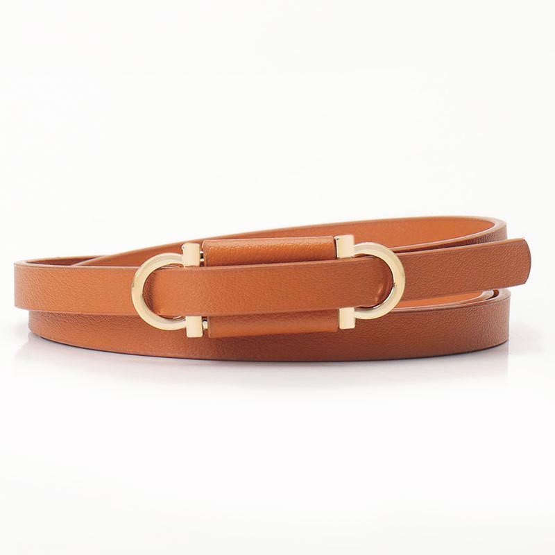 Womens Minimalist Fake Leather Belt With Gold Alloy Buckle For Casual Dress And Sweater Outfits