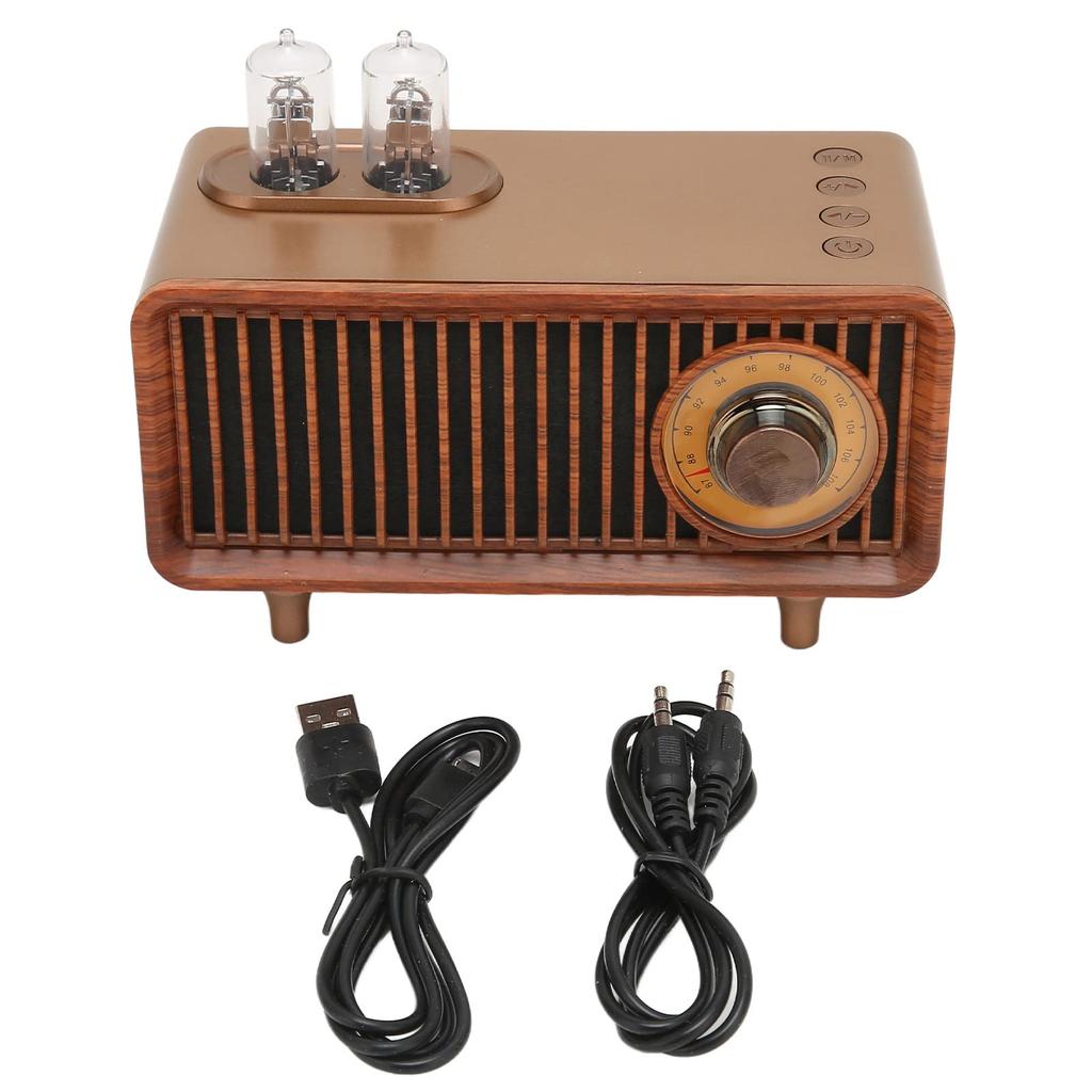 Retro Bluetooth Speaker with LED Light and Vacuum Tube for PC/Laptop (Wood)