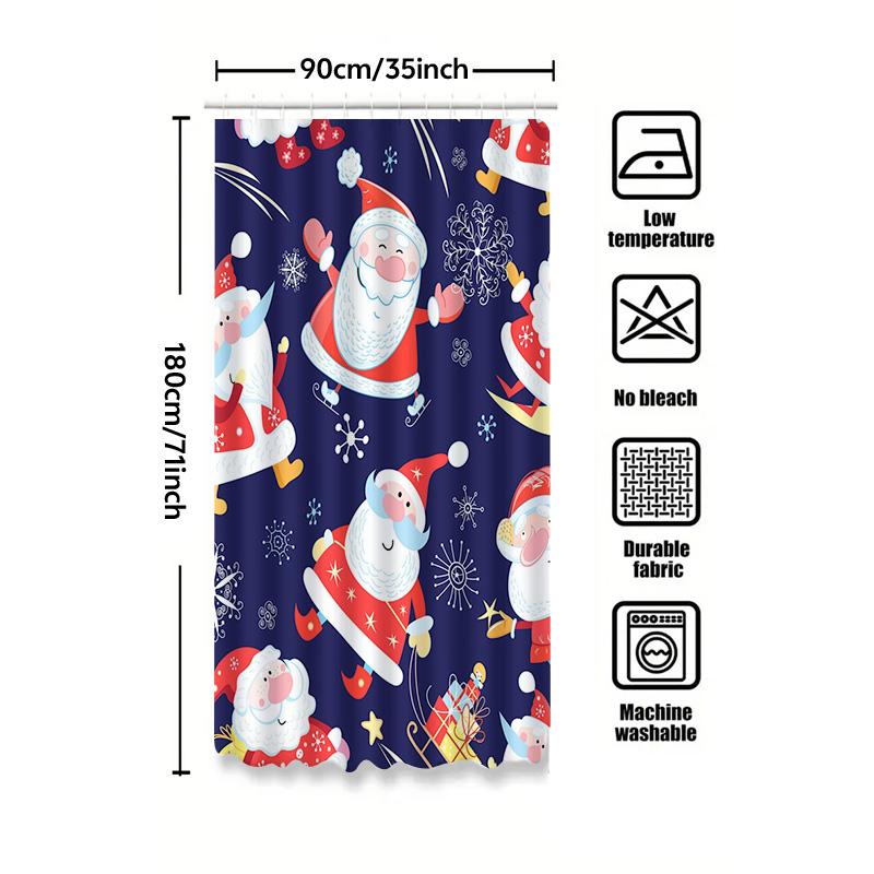 Tu Christmas Shower Curtain Santa Claus Pattern Holiday Festive Waterproof Decor Bathroom Fabric Backdrop Xmas Gift