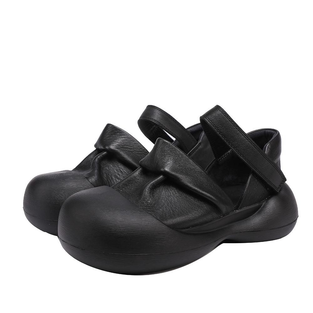 

Мода GKTINOO 2025 Весна Новые Высокое Качество Коровья Кожа Универсальные Ретро Натуральная Кожа Круглый Носок Толстая Подошва Женская Обувь 250 чёрный