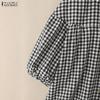 ZANZEA Women Turn Down Collar Loose Casual Half Sleeve Grid Print Blouse