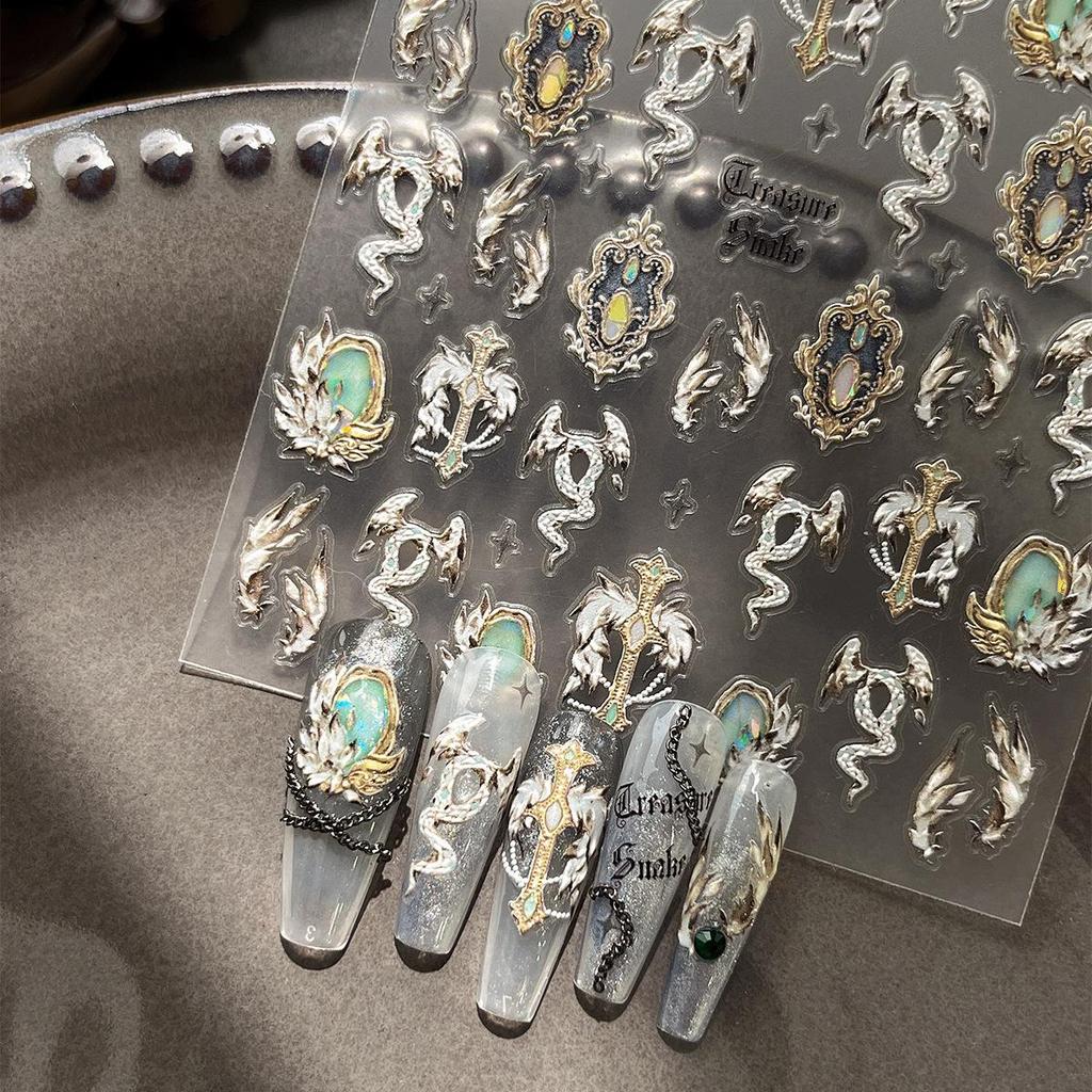 YITU Iridescent Light Luxury Snake Nail Stickers - Retro Shell Design with Adhesive Backing (Model YT4297)