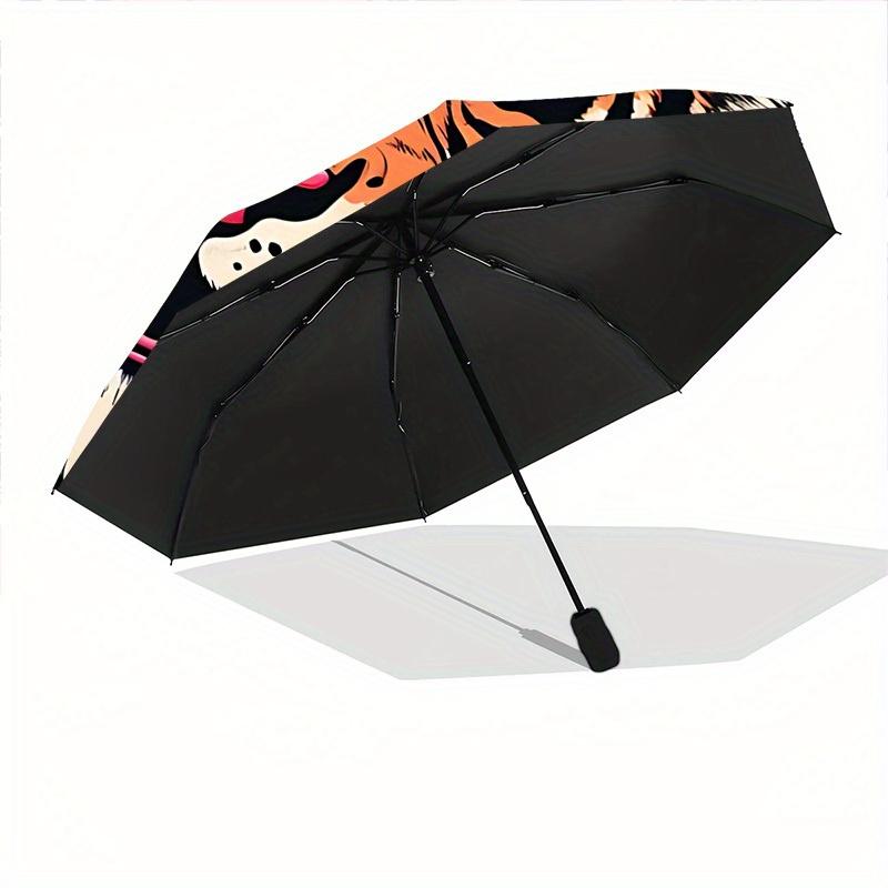 1pc Tiger Flowers Automatic Open/close Folding Compact Umbrella, 8-Rib Sturdy Canopy, Lightweight Portable, Everyday Use, Gift,049