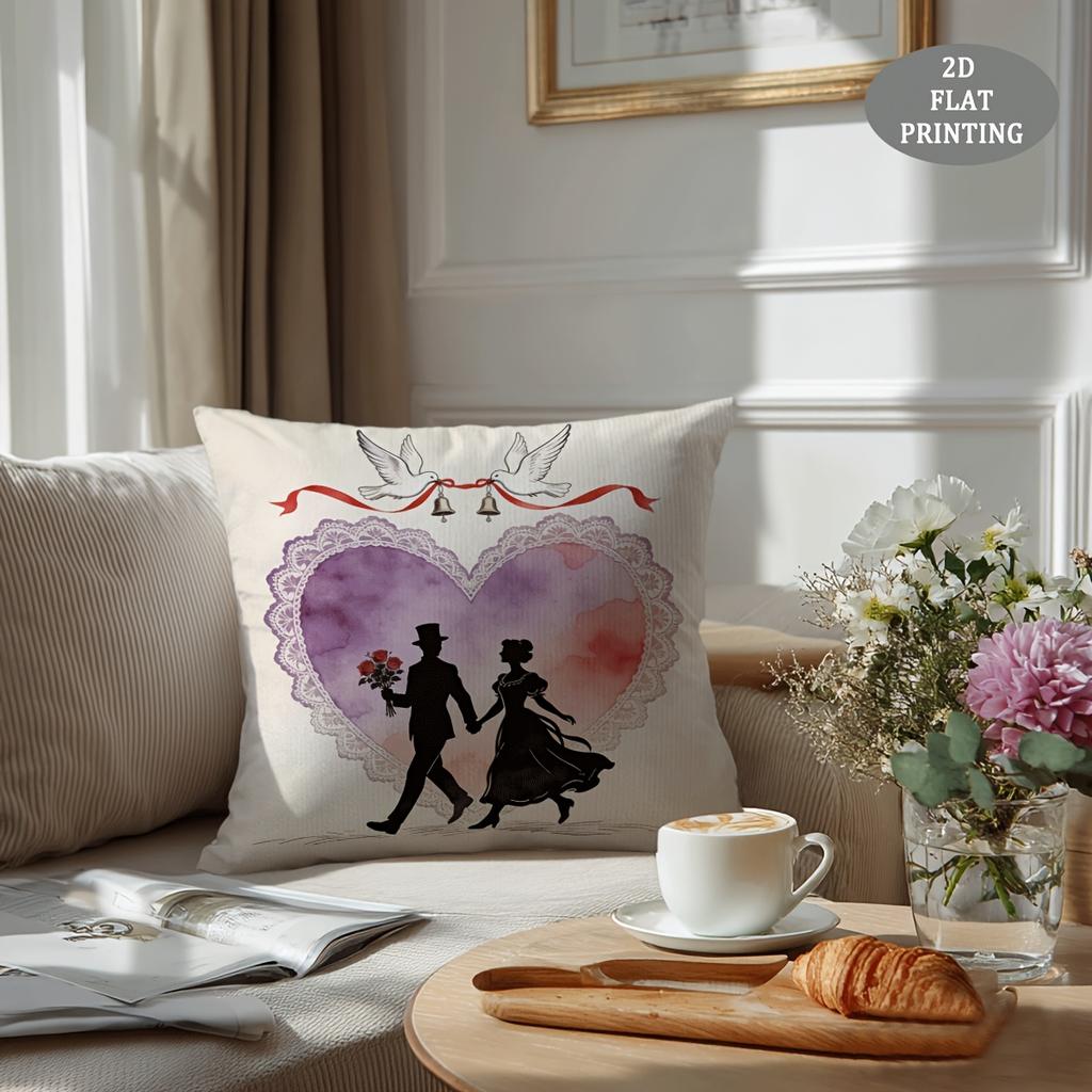 1pc Red Heart-Shaped Petal Pattern Plush Throw Pillow Cover | 2D Flat Printing, Single-Sided, 18x18 inch, Suitable for Sofa and Living Room Decor