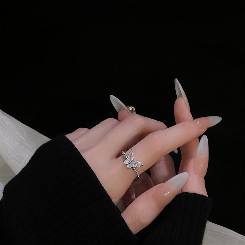 Crown White Diamond Zircon Temperament Retro Personality Adjustable Ring Open Ring Stacked Index Finger Ring