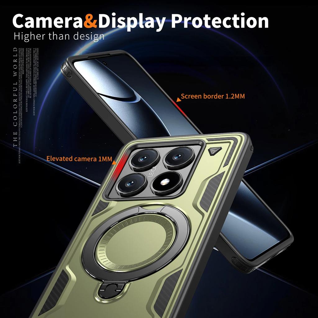 Für Xiaomi 14T Pro Hülle Militär-Panzer Stoßfest 360° Drehbarer Magnetischer Metallring Ständer TPU Rahmen Kunststoff Handyhülle Fundas